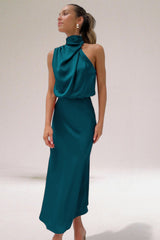 Gilded Halter Silk Dress