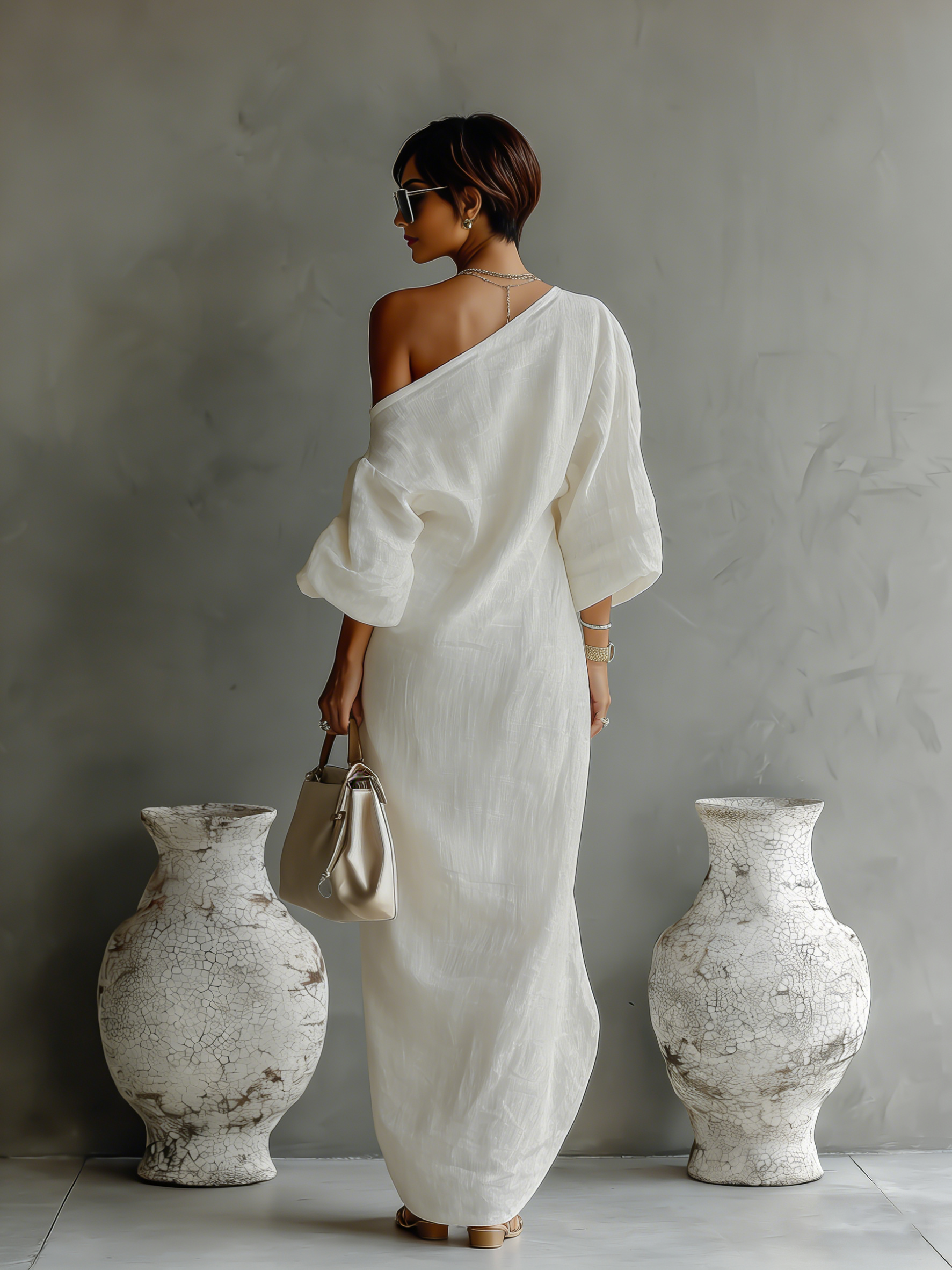 Alabaster Textural One-Shoulder