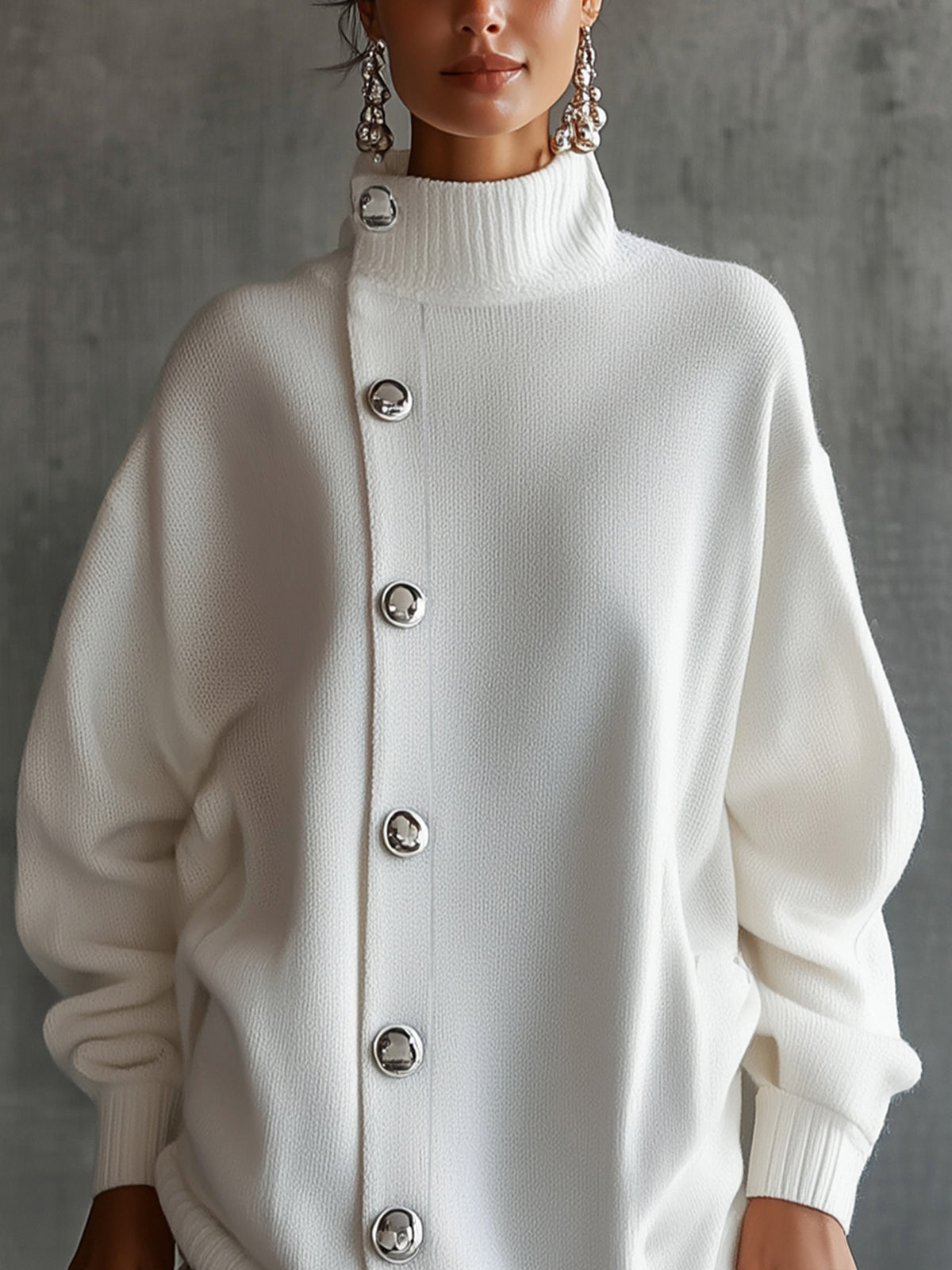 Alabaster Button-Sculpt Knit