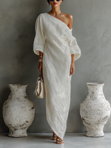 Alabaster Textural One-Shoulder