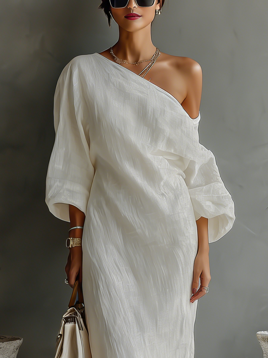 Alabaster Textural One-Shoulder