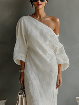 Alabaster Textural One-Shoulder