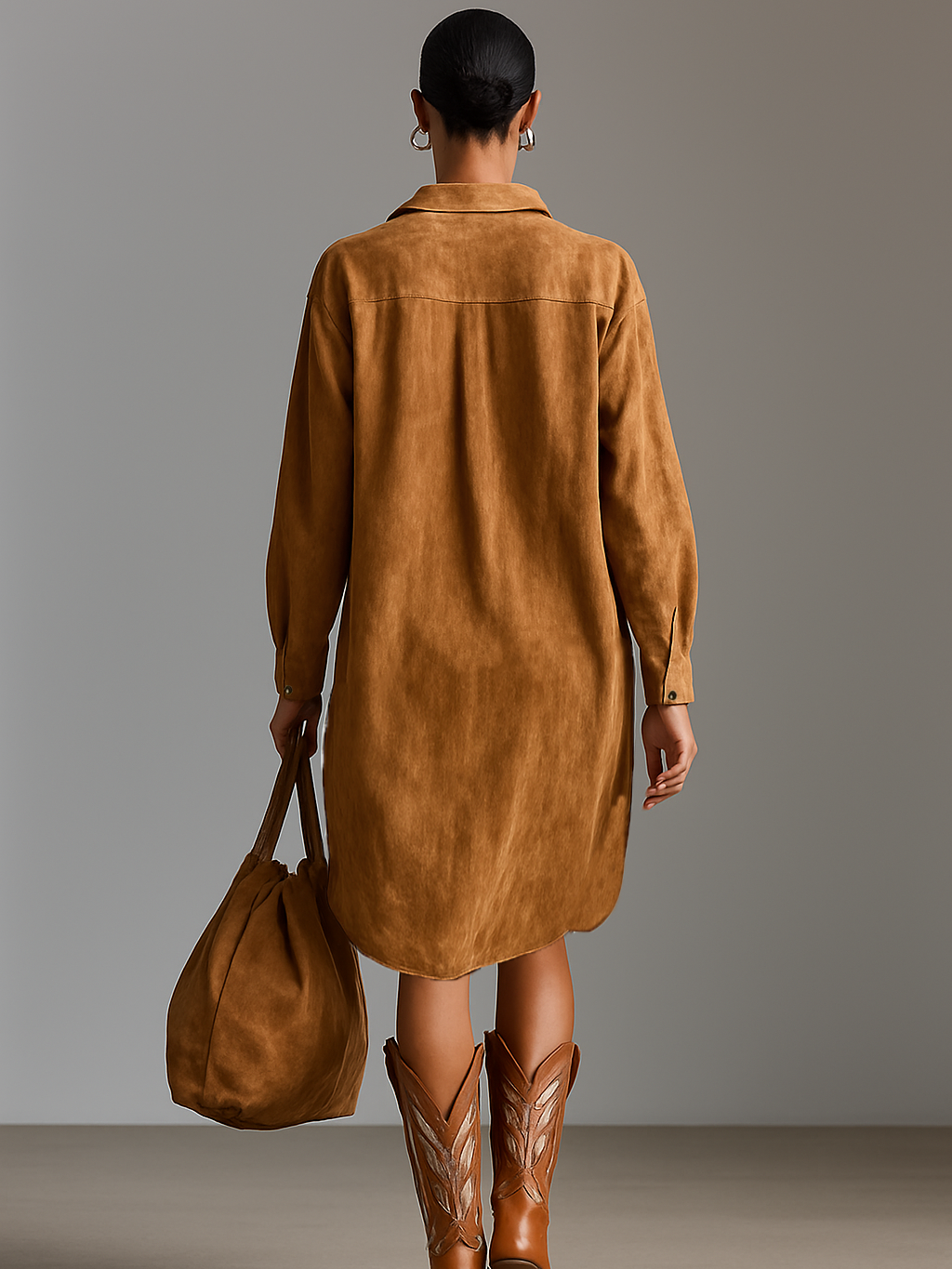 Amber Artisan Suede Tunic — Handcrafted Luxury in Rich Amber Hue