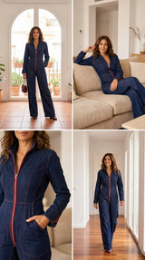 Indigo Contrast Sculpt Jumpsuit