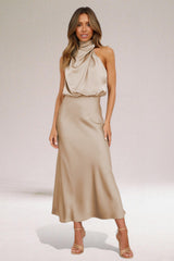 Gilded Halter Silk Dress