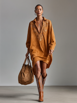 Amber Artisan Suede Tunic — Handcrafted Luxury in Rich Amber Hue